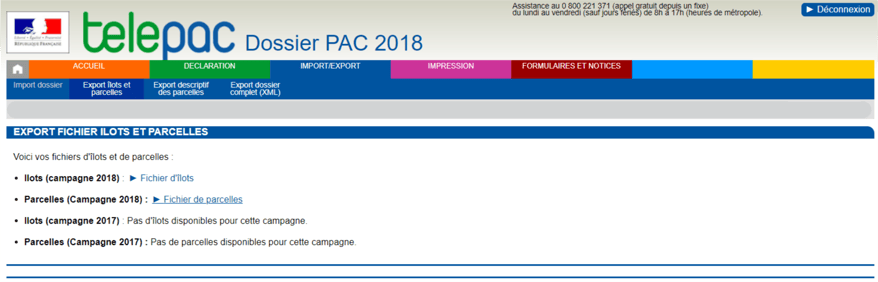 telepac-export-parcelles-dossier-PAC-ilots-campagne-export-import-exporter-importer