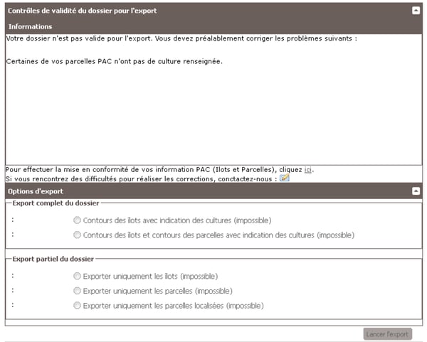 contrôle validité de l'export